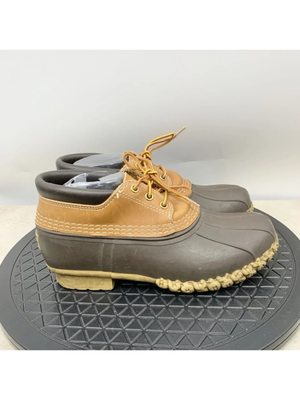 LL Bean Moc‎ Boots Men Size 7 WIDE Shoes Duck Brown Rubber Leather Tie Padded